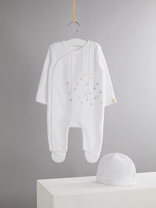 Billie Faiers White Velour Embroidered Slogan Sleepsuit and Hat Set