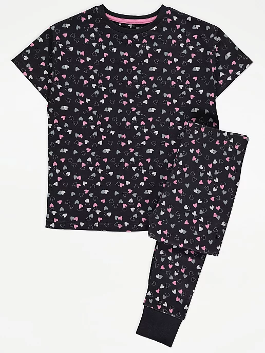 Navy Heart Print Pyjamas