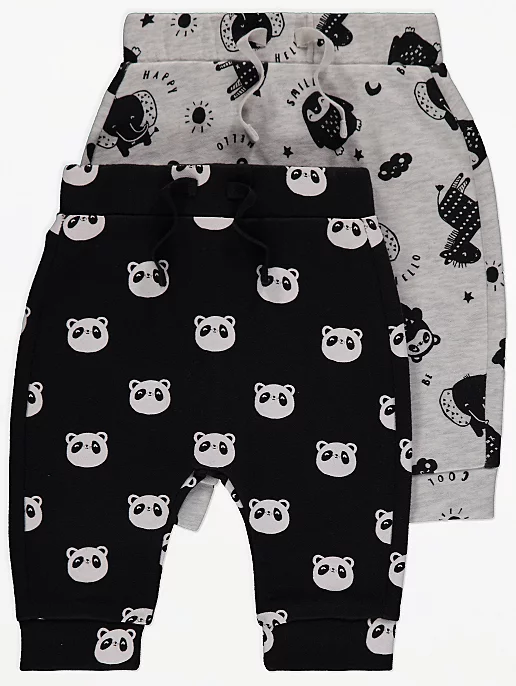 Black Panda Print Joggers 2 Pack