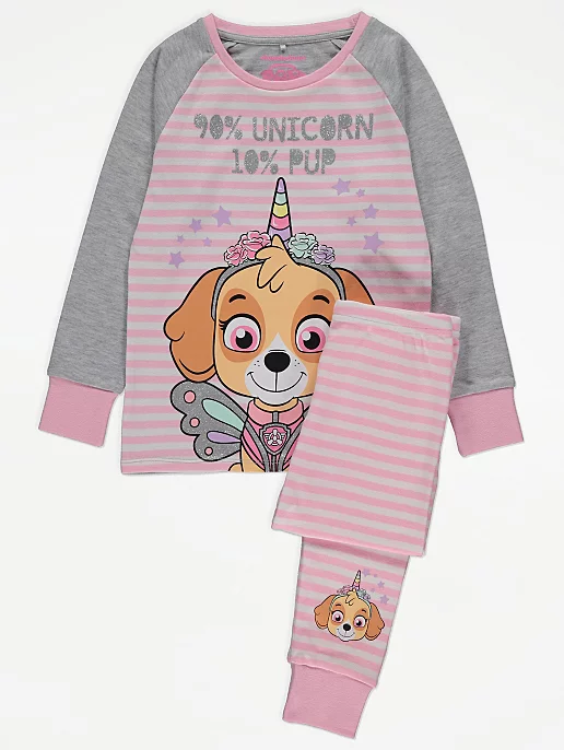 PAW Patrol Skye Pink Striped Unicorn Slogan Pyjamas
