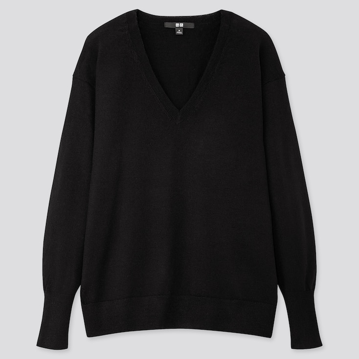 WOMEN 100% EXTRA FINE MERINO WOOL RELAXED FIT V NECK JUMPER
