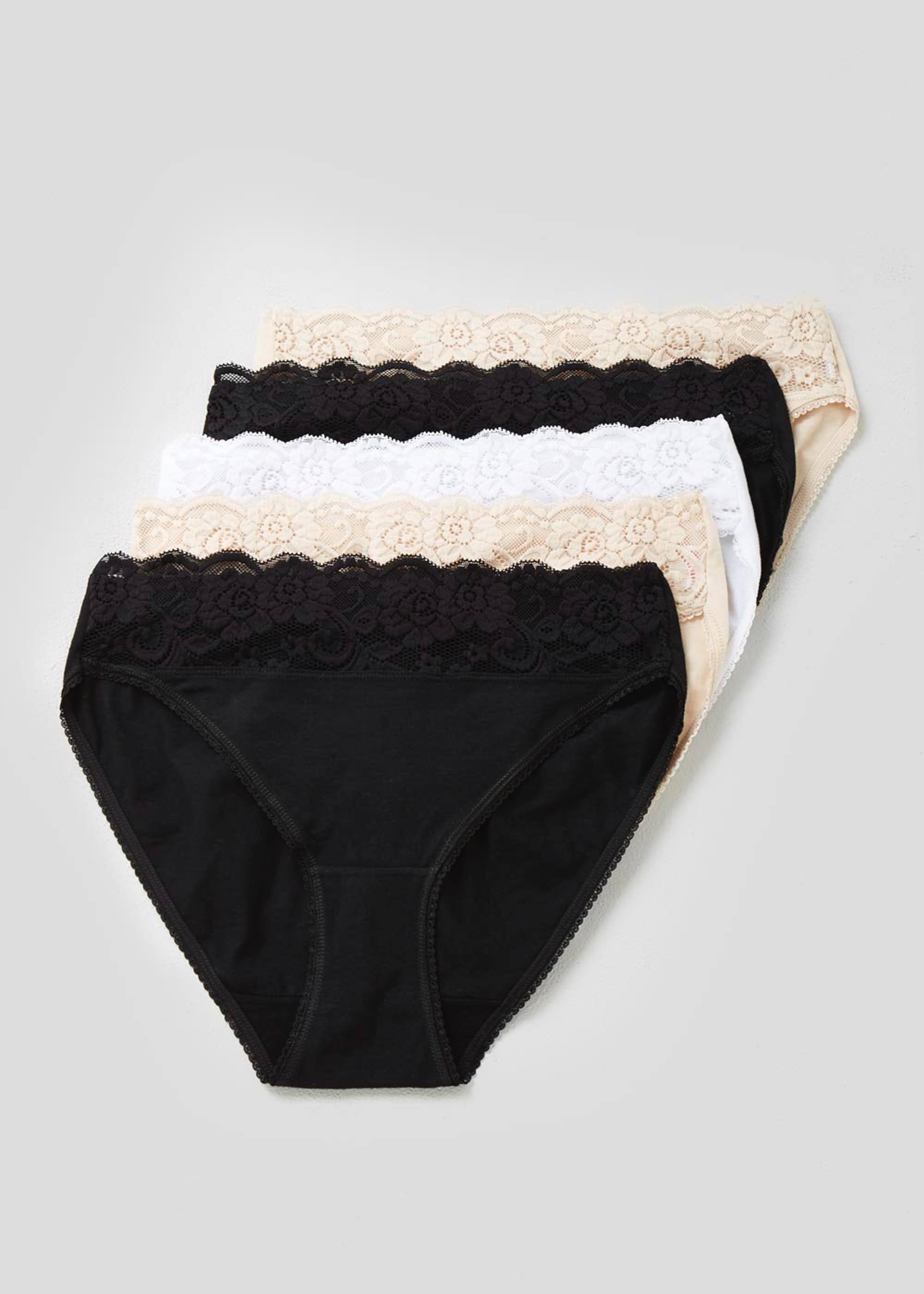 5 Pack Lace Trim High Leg Knickers