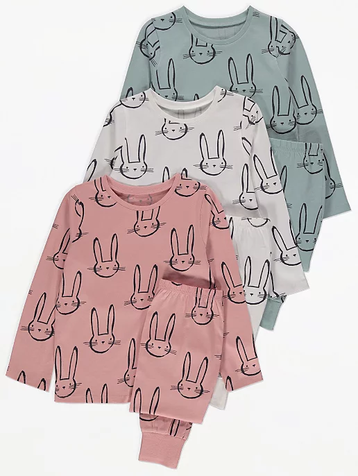 Pink Bunny Rabbit Print Pyjamas 3 Pack