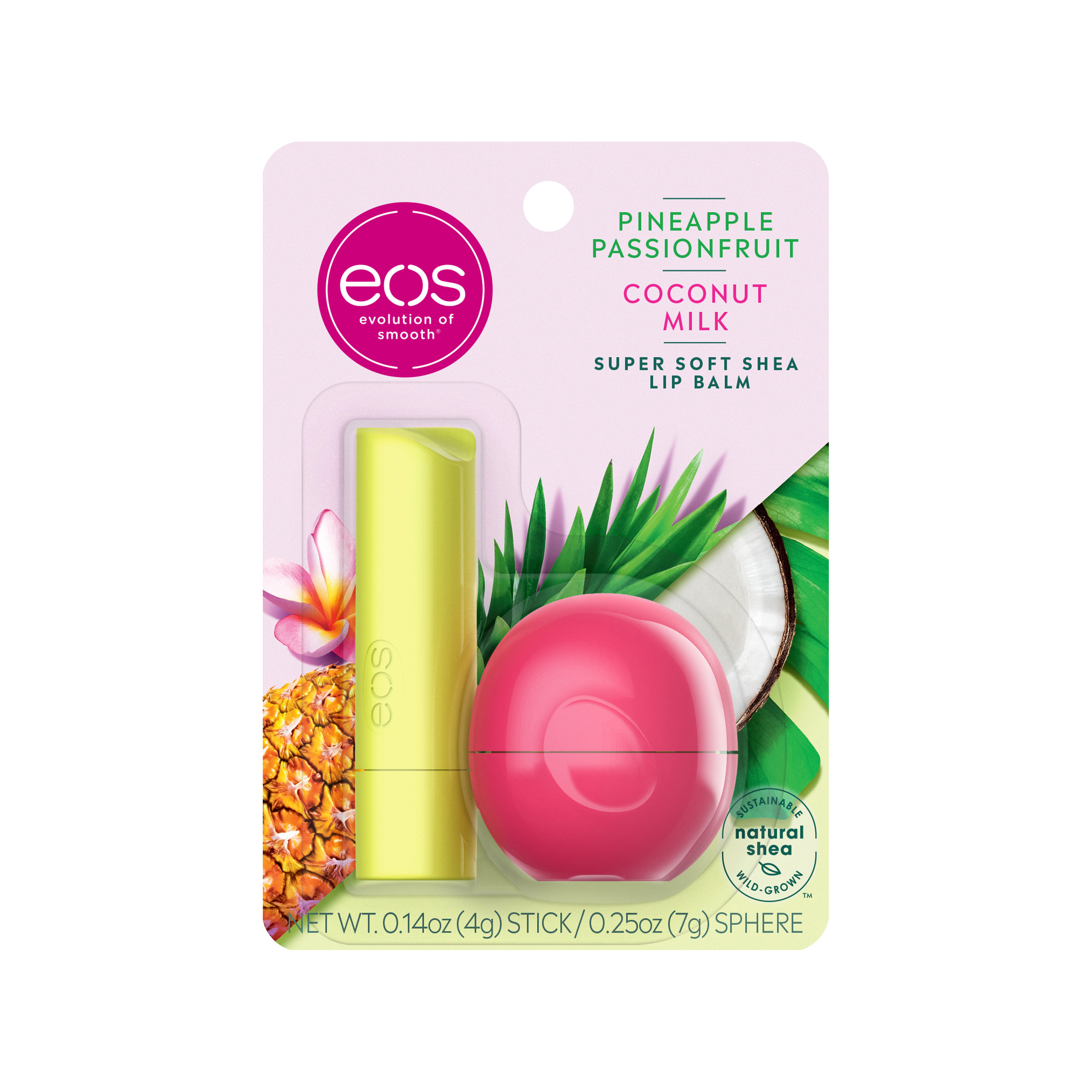 eos Super Soft Shea Lip Balm Stick & Sphere - Pineapple Passionfruit and Coconut Milk