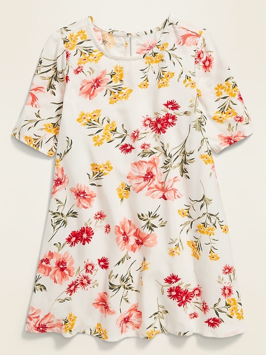 Printed Elbow-Sleeve Swing Dress for Toddler Girls