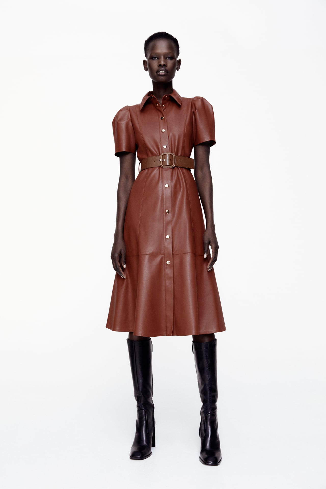 FAUX LEATHER MIDI DRESS