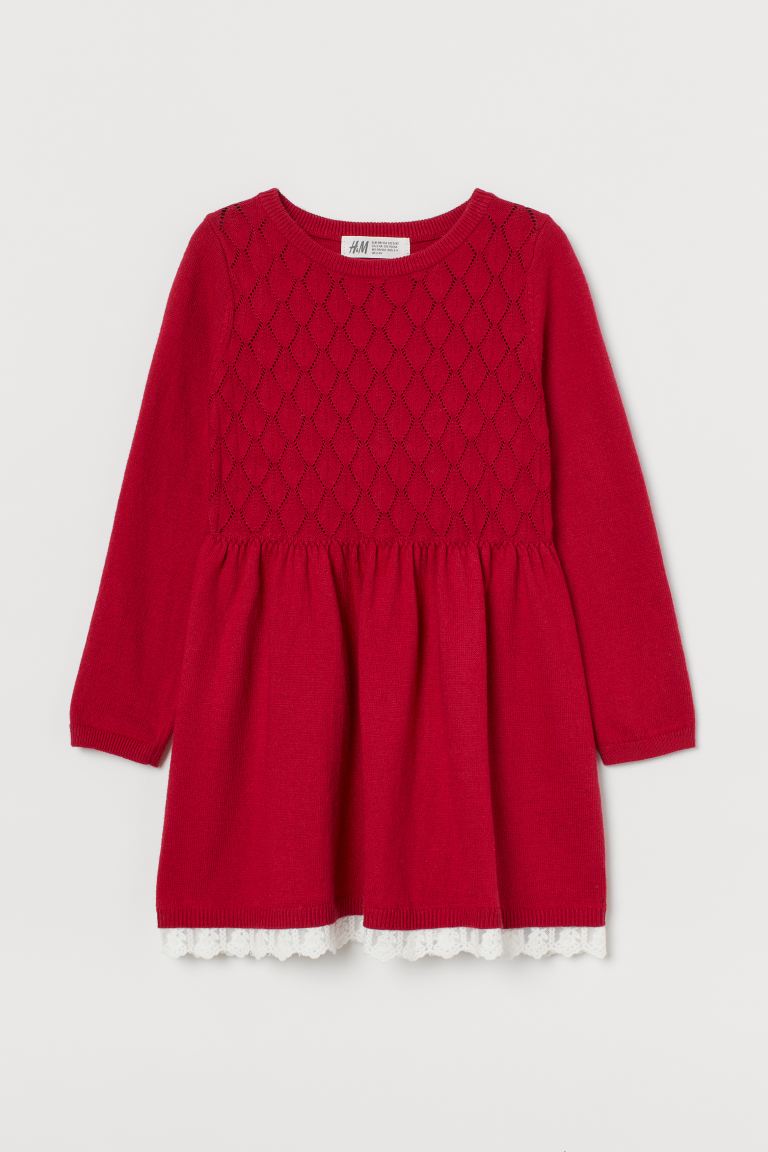 Lace-trimmed knitted dress