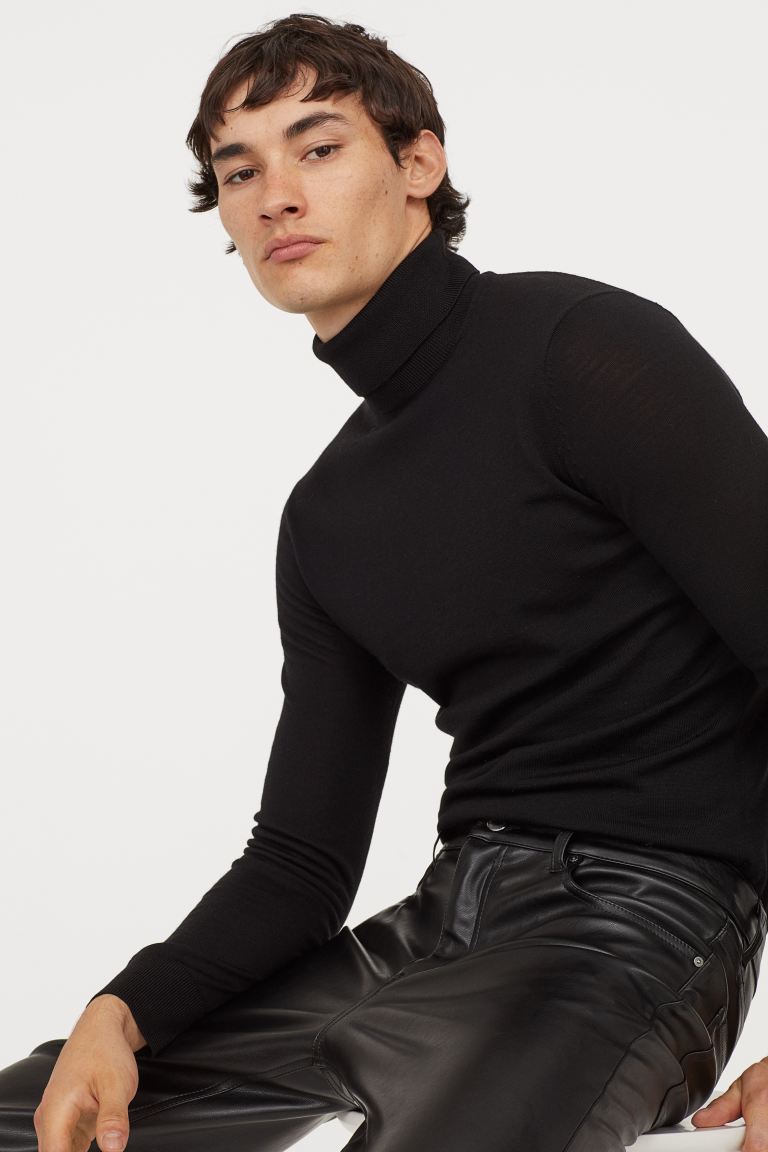 Wool-blend polo-neck jumper
