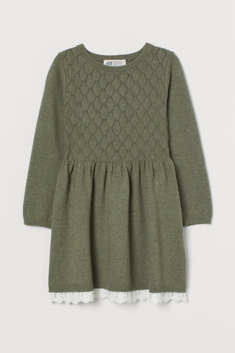 Lace-trimmed knitted dress