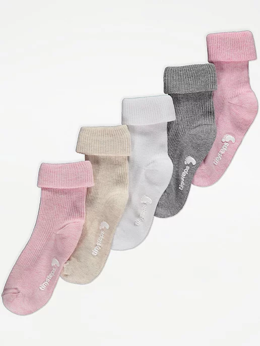 Pastel Roll Cuff Tiny Steps Socks 5 Pack