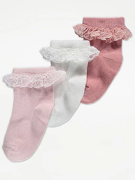 Pink Lace Trim Ankle Socks 3 Pack