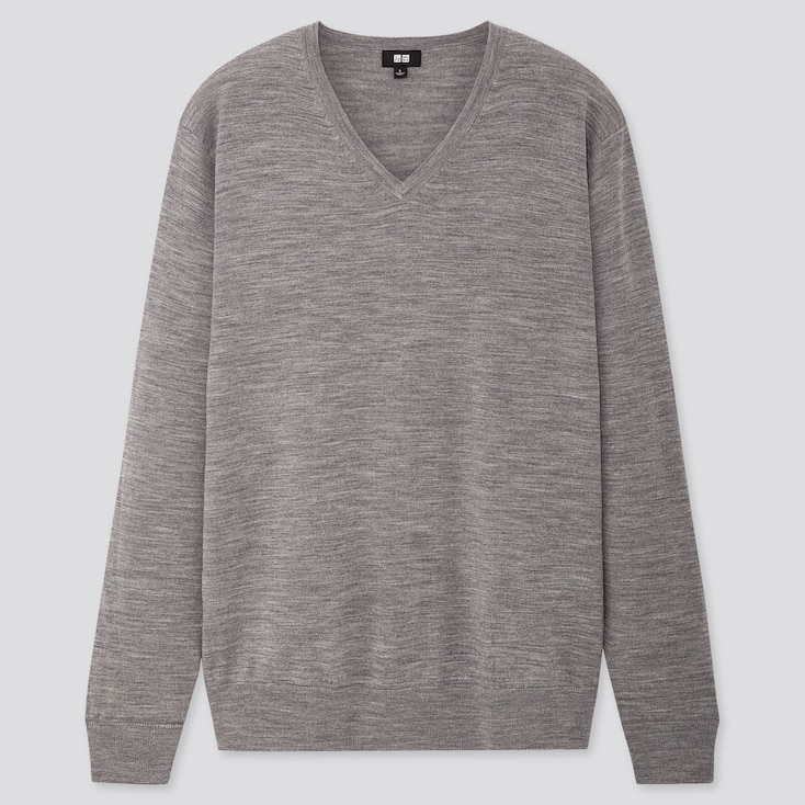 MEN 100% EXTRA FINE MERINO WOOL V NECK JUMPER