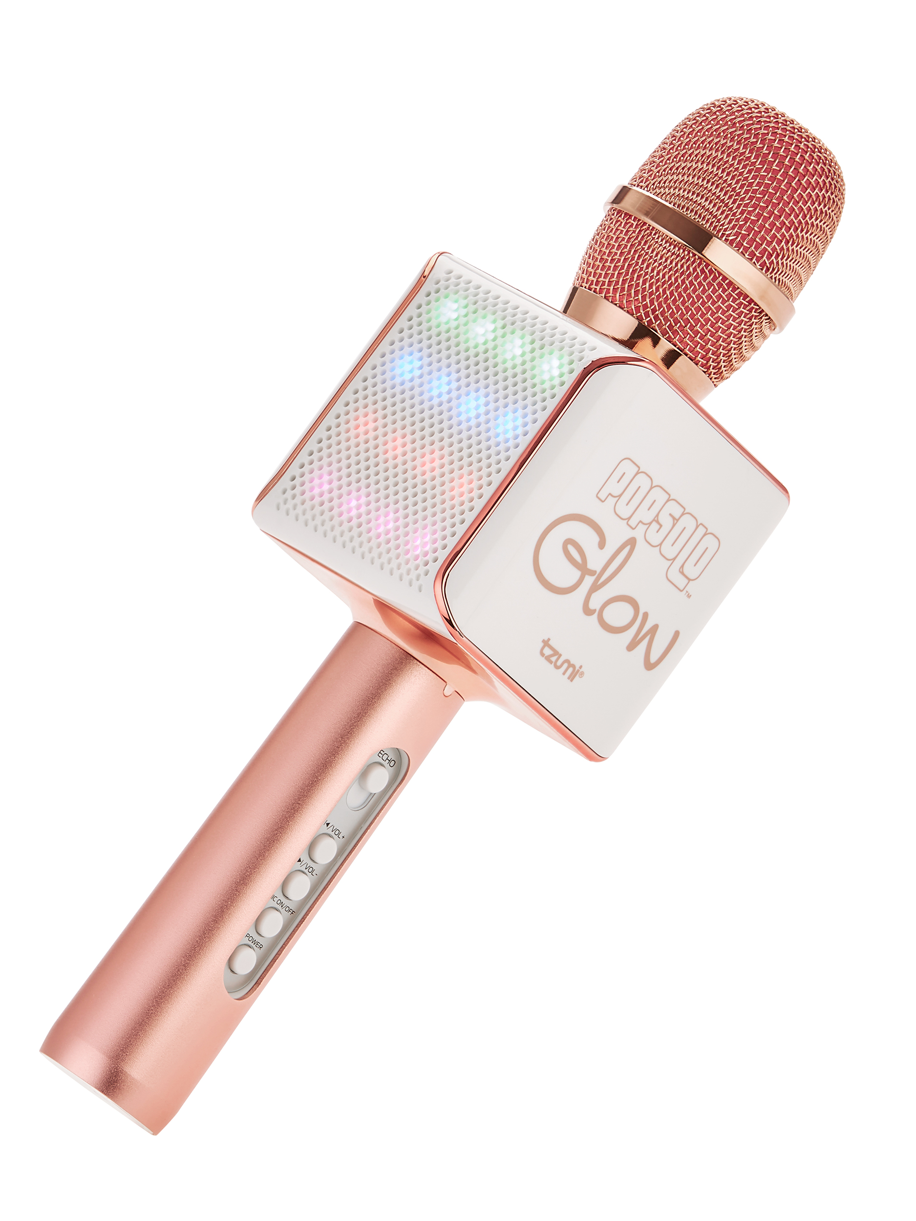 Tzumi PopSolo Glow Wireless LED Bluetooth Karaoke Microphone (Rose Gold)
