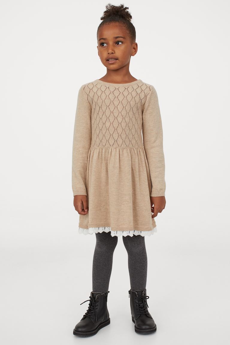 Lace-trimmed knitted dress