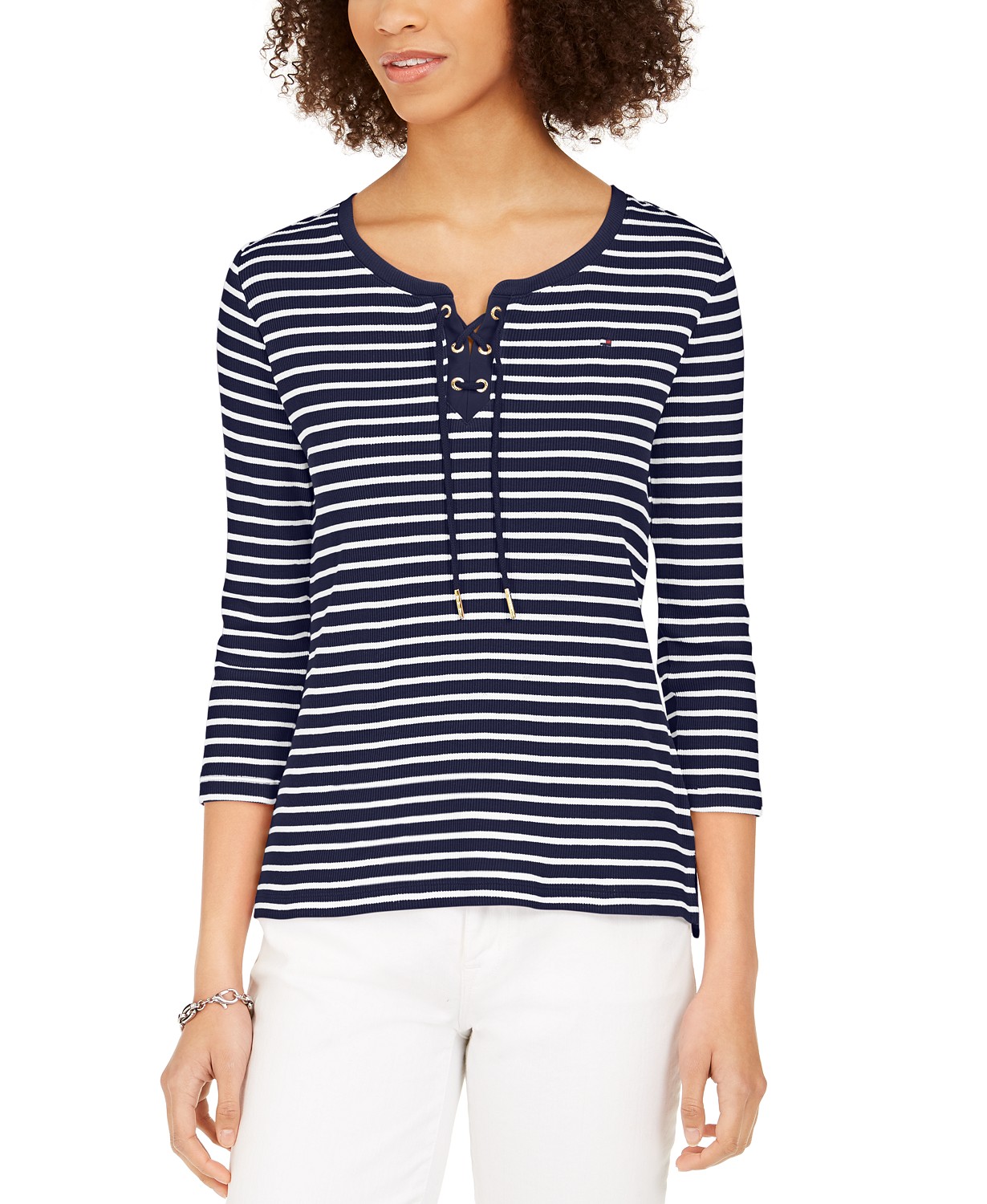 Tommy Hilfiger Cotton Ribbed Lace-Up Top