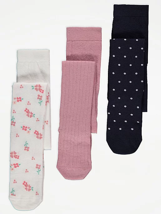 Pink Floral Print Tights 3 Pack
