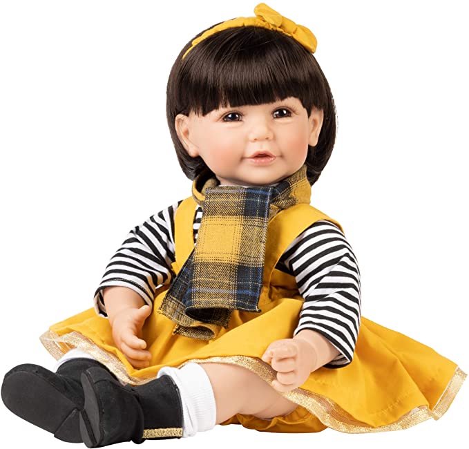 Adora Toddler Doll Fall Breeze in Striped Blouse. Yellow Mustard Dress and Fall Ready Scarf. Comes with a Diaper, Multicolor (22094)