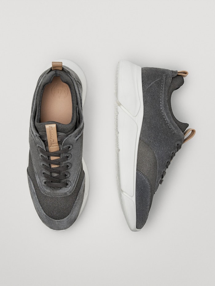 Leather trainers with sock detail grey