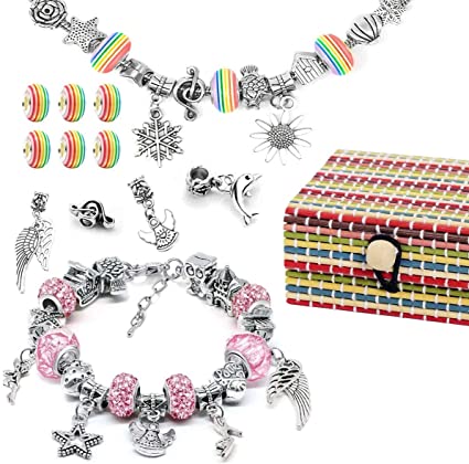 AivaToba Jewellery Making Kit for Girls, DIY Charm Bracelet Making Sets with Gift Box Silver Plated Beads Chains Crafts for Children Girls, Arts and Crafts for Kids Gift Presents Age 6-12