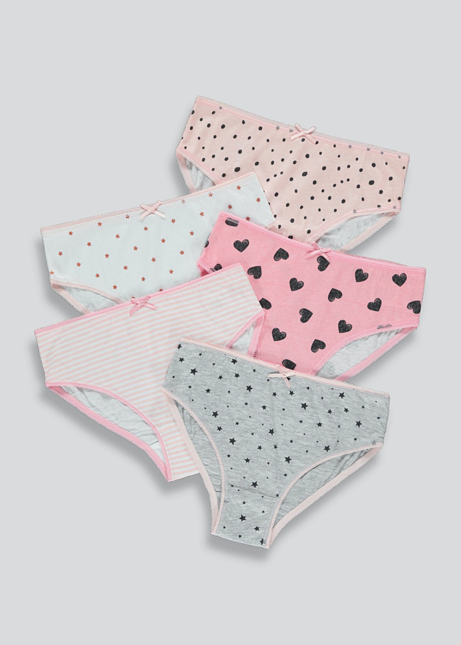 Girls 5 Pack Star & Heart Knickers (2-13yrs)