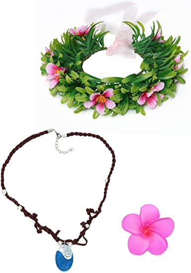 MUABABY Girls Necklace with Hawaii Flowers Garland Garland (Necklace with Headband for Girl)