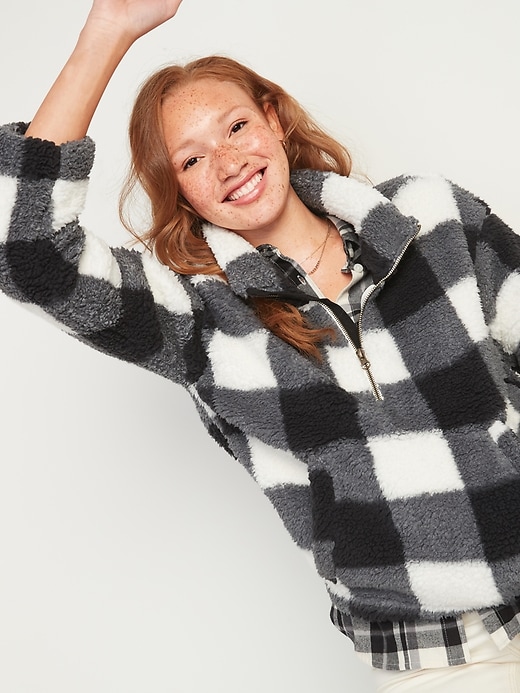 Relaxed Cozy Sherpa Half-Zip Sweatshirt for Women