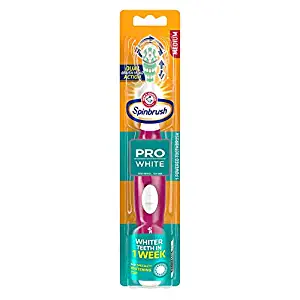 ARM & HAMMER Spinbrush PRO White Battery-Operated Toothbrush – Spinbrush Battery Powered Toothbrush Whitens Teeth in 1 Week- Medium Bristles- Batteries Included