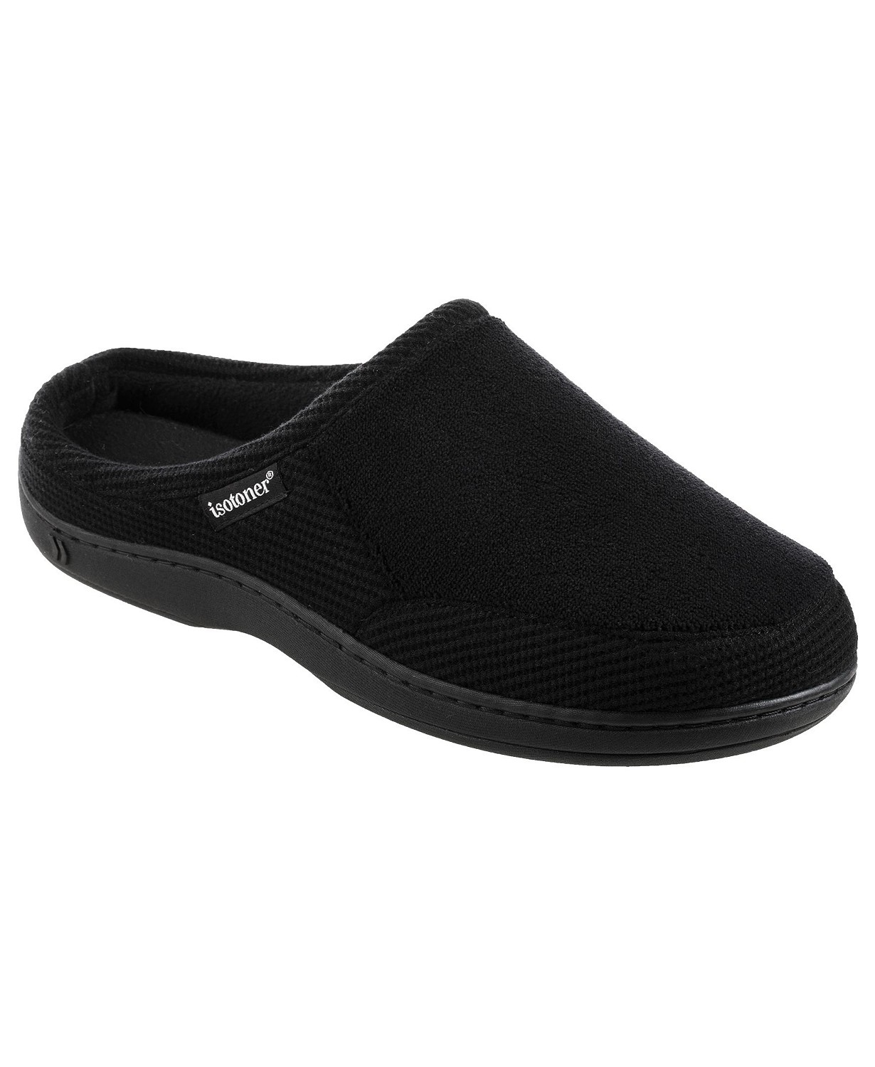 Isotoner Signature Men's Memory Foam Microterry and Waffle Travis Hoodback Slippers