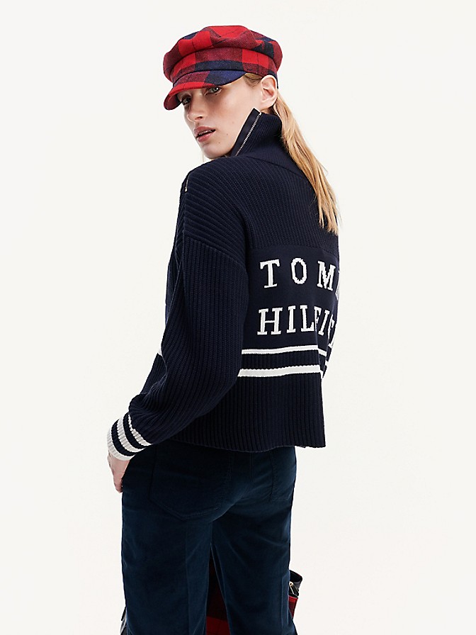 RIBBED VARSITY TURTLENECK SWEATER