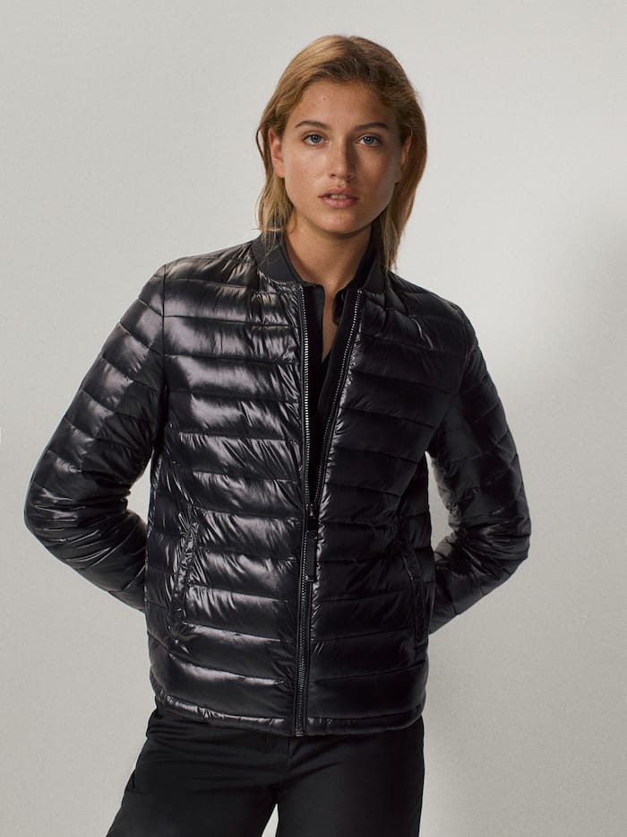 Puffer bomber jacket with suede trims
