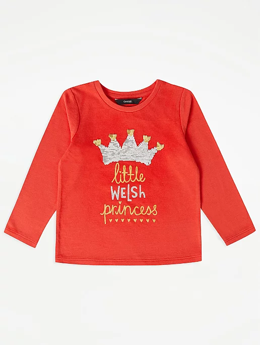 Red Welsh Princess Swipe Sequin Crew Neck Top