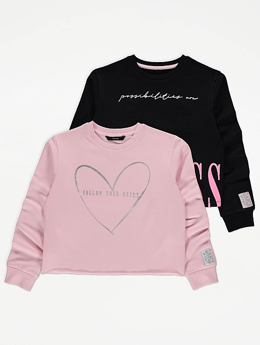 Boxy Slogan Cropped Sweatshirts 2 Pack