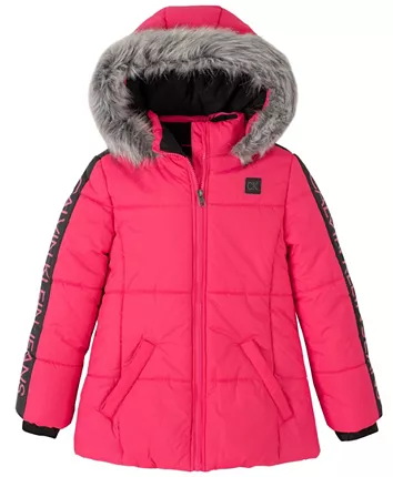 Calvin Klein Little Girls Logo Sleeve Puffer Jacket