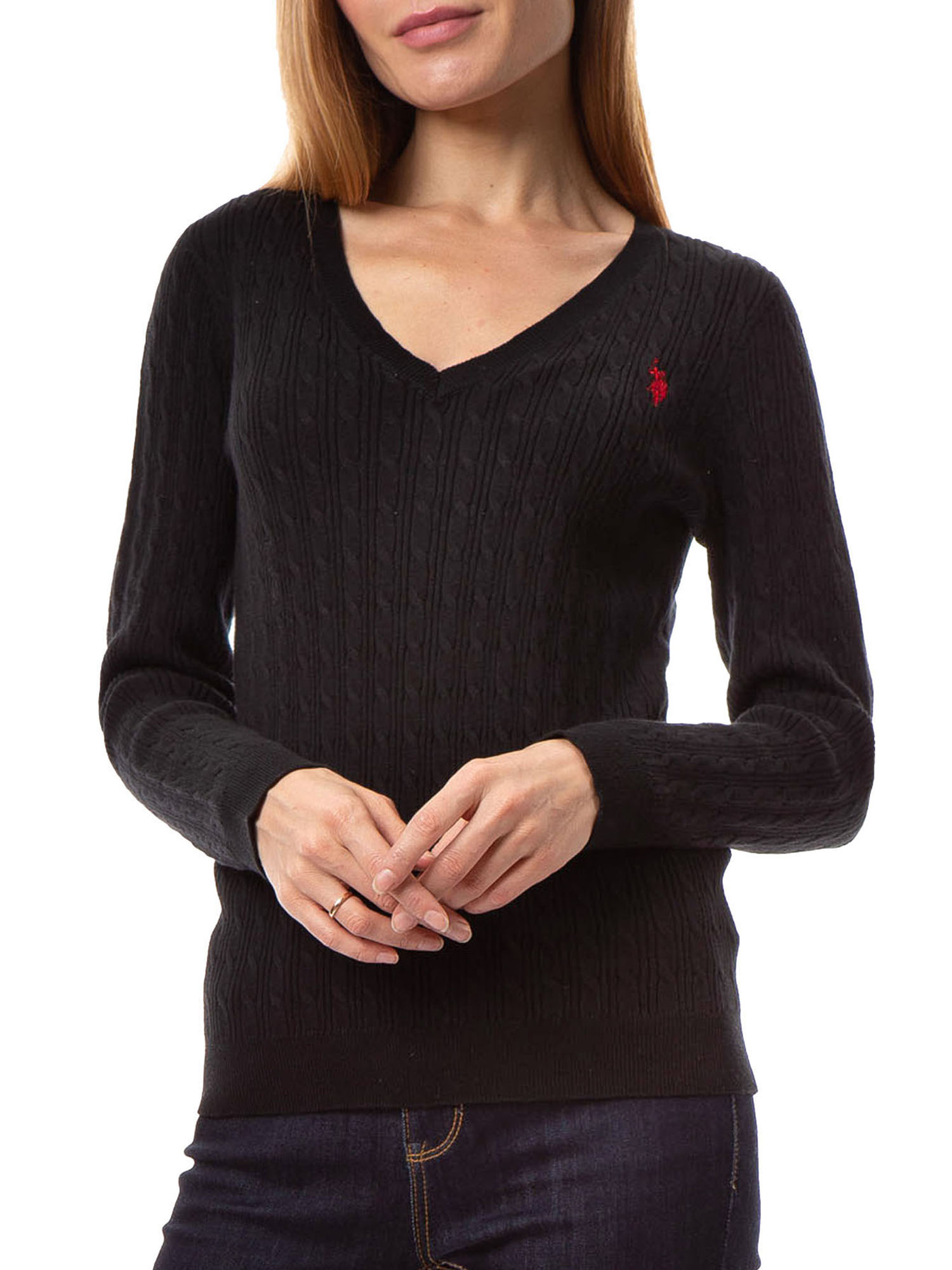 US Polo Assn. Mini Cable V-Neck Lightweight Sweater