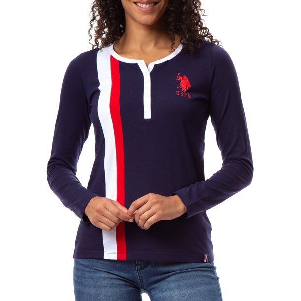 US Polo Assn. Women's Long sleeve Henley Jersey Tee