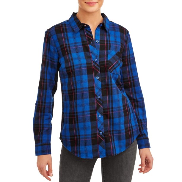 Time and Tru Women's Woven Plaid Shirt