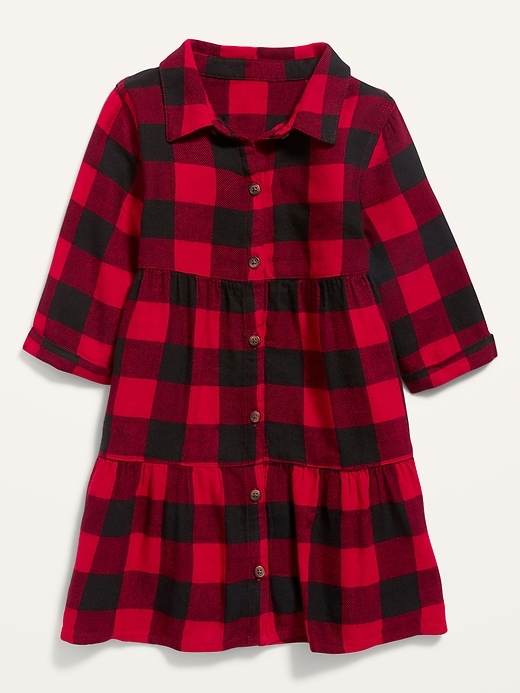 Plaid Tiered Shirt Dress for Toddler Girls