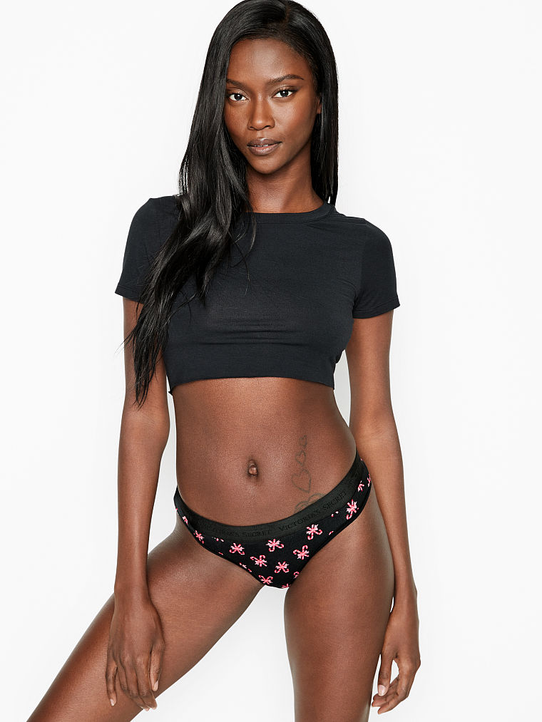 Sheer Mesh Flocked Thong Panty
