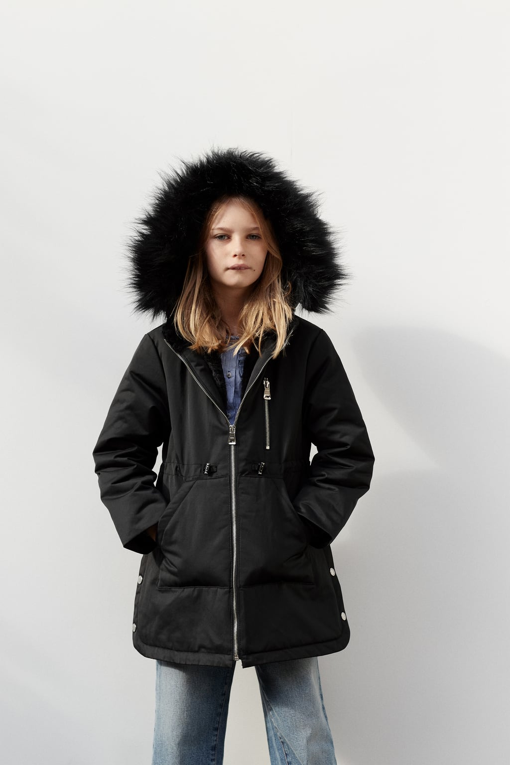 FAUX FUR PARKA WITH SNAP BUTTONS