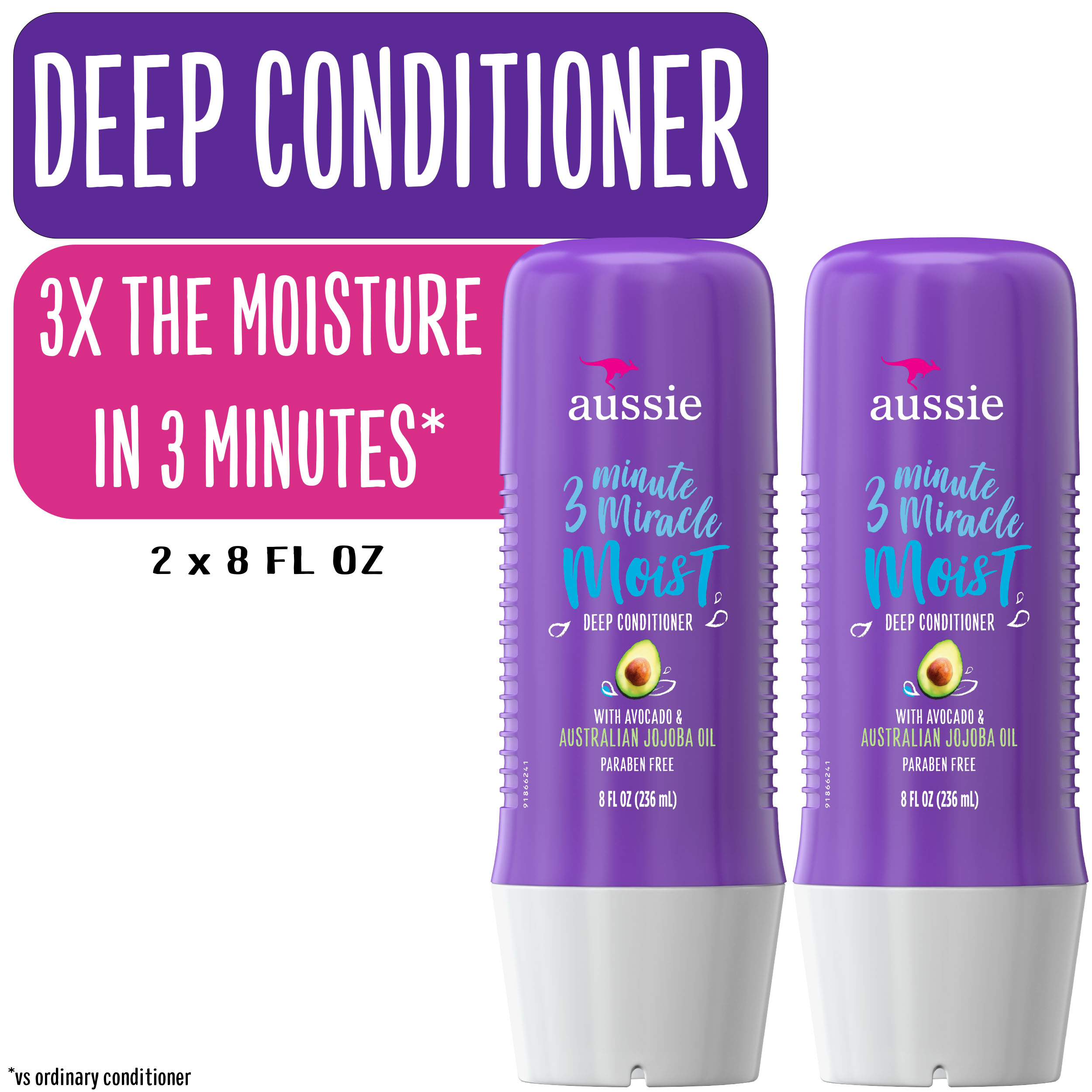 Aussie 3 Minute Miracle Moist Deep Conditioner, 8.0 fl oz, 2 pack