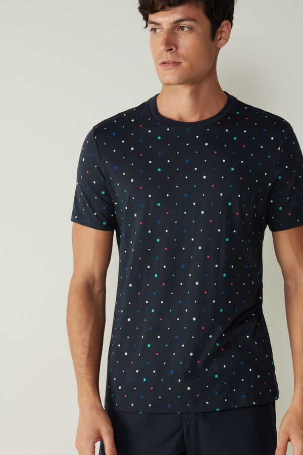 T-shirt in Multicolor Polka Dot Print Cotton