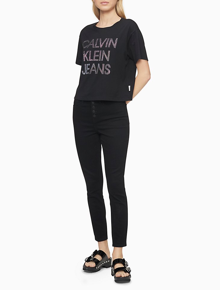 Rhinestone Logo Crewneck Boyfriend T-Shirt