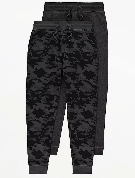 Grey Camo Print Joggers 2 Pack