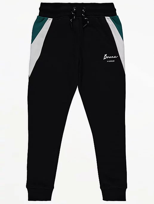 Black Panelled Bronx Slogan Joggers