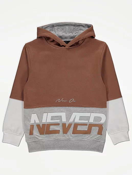 Tan Panelled Never Slogan Hoodie