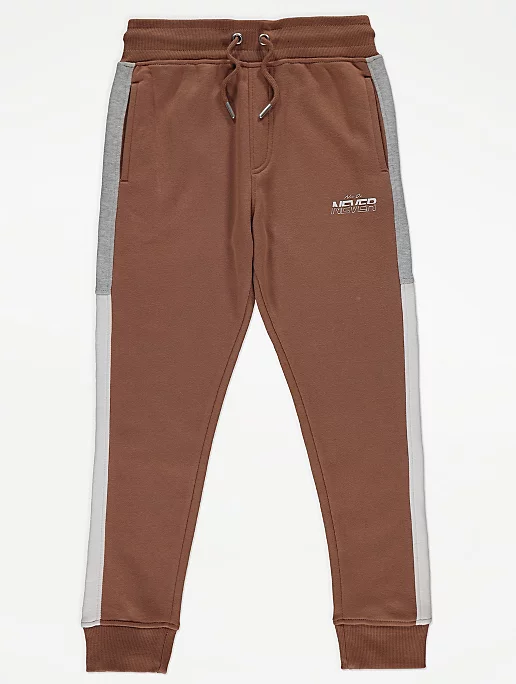Tan Never Slogan Panelled Joggers