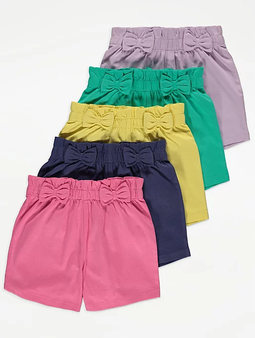 Pink Bow Detail Jersey Shorts 5 Pack