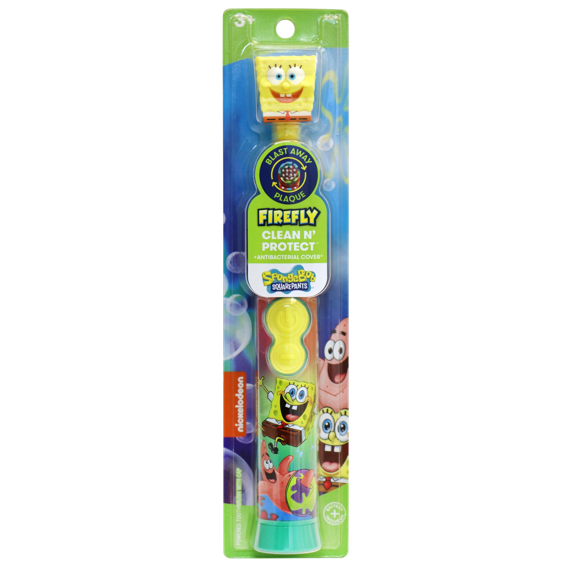 Firefly Sponge Bob Clean N' Protect Toothbrush with Antibacterial Cap