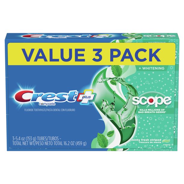 Crest Crest Plus Scope Complete Whitening Toothpaste, 5.4 oz, 3 Pack