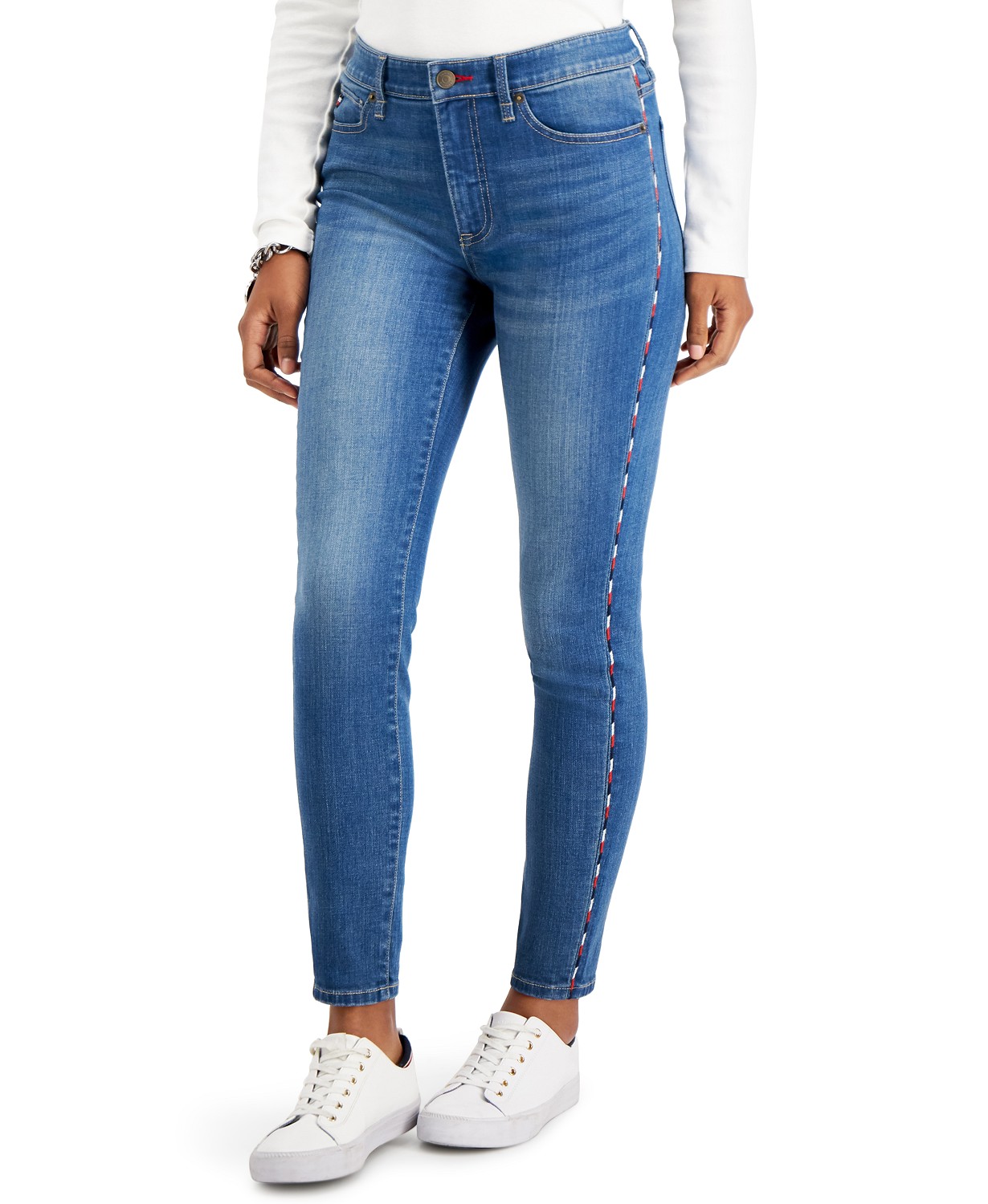Tribeca Piped-Trim Skinny Jeans